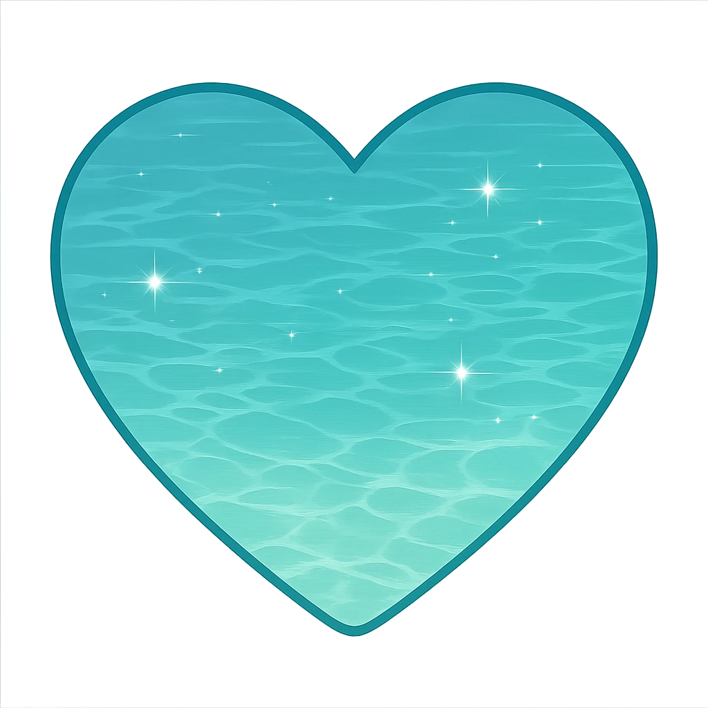 heart with a sparkling turquoise lagoon, clean digital illustration, no background emoji