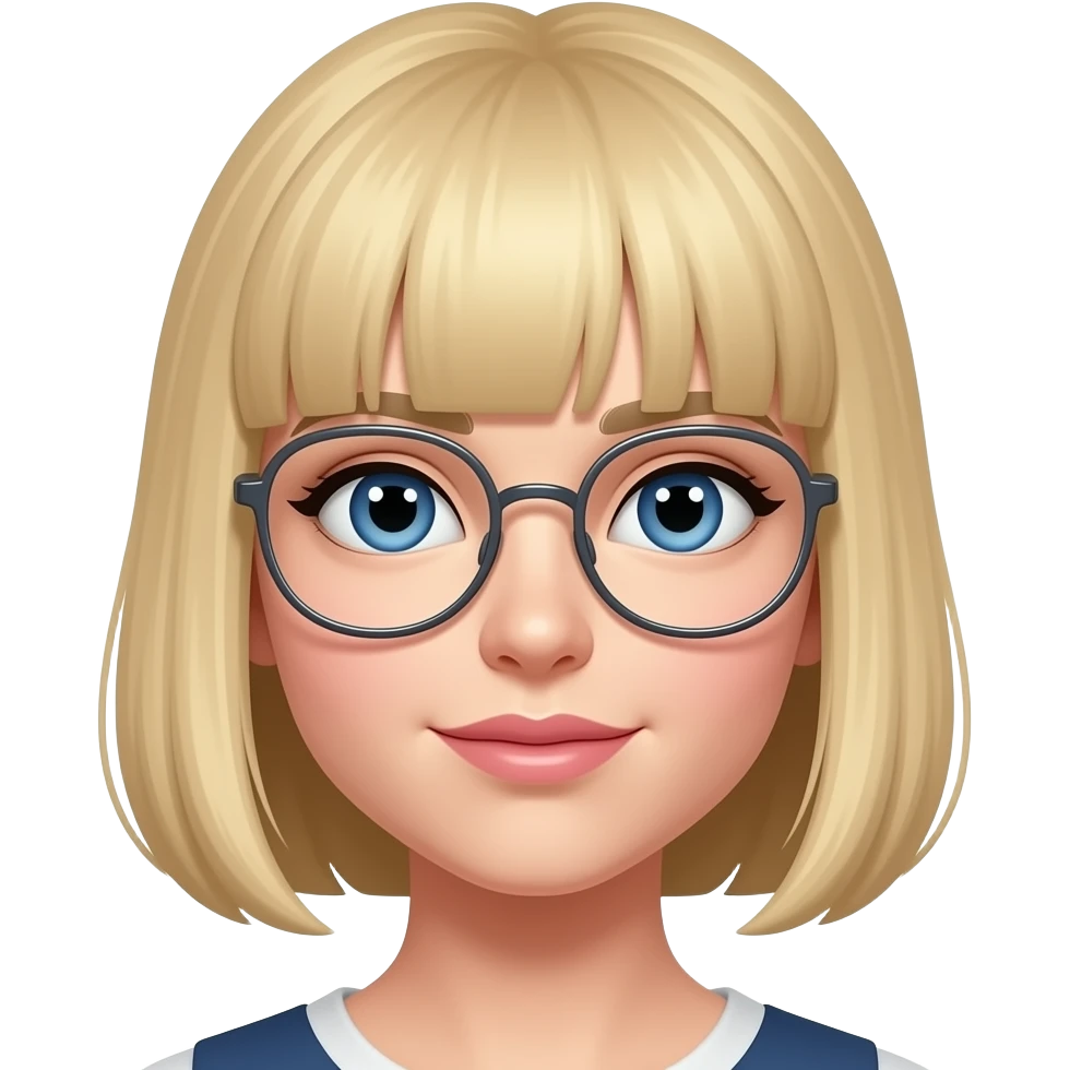 blue eyes straight blonde shoulder length hair wire rim glasses with bangs emoji