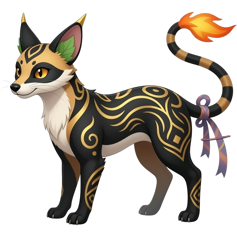 Tribal-patterned aesthetic quadrupedal elegant oriental feral painted Civet-Litten-Luxray-Sprigatito-Furret-Sylveon-animal-Fakémon-fusion-hybrid-creature emoji