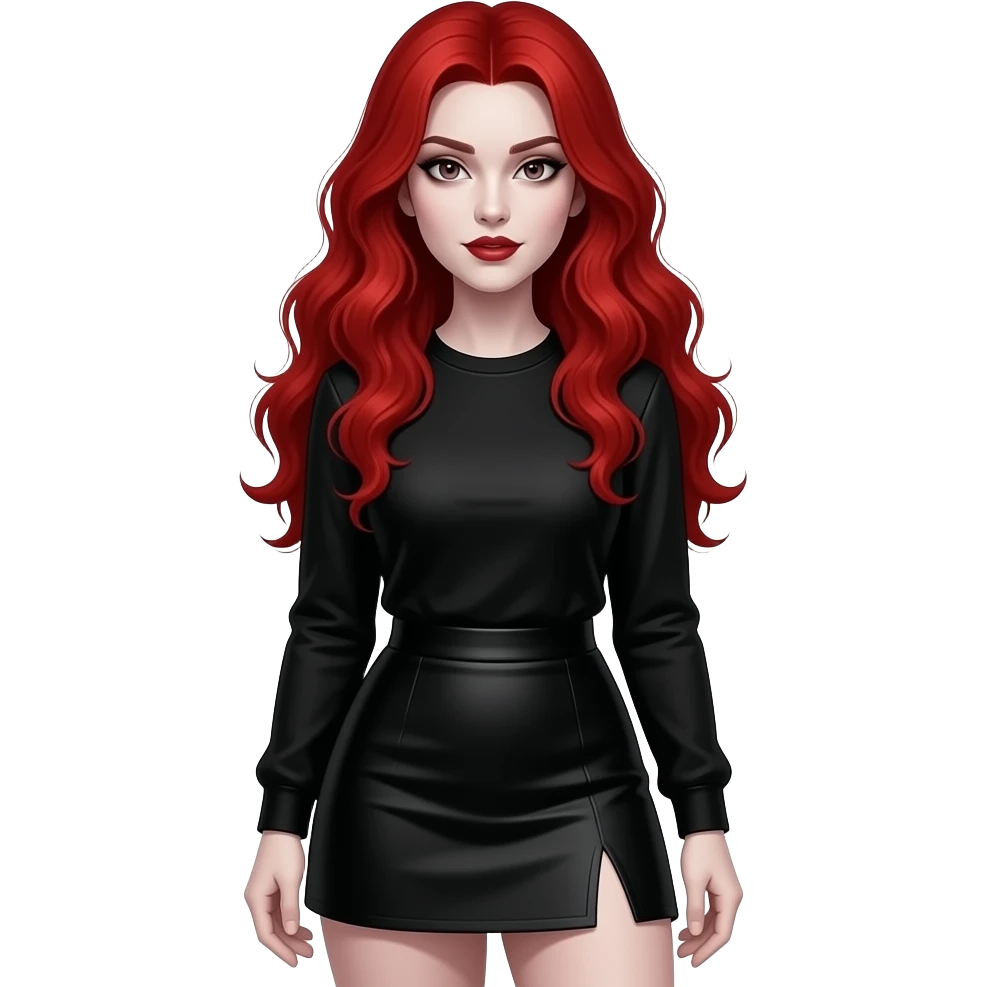 Vampiro femmina con capelli lunghi rosso fuoco ondulati con pelle bianca che indossa una gonna corta nera e una felpa che abbraccia la madre VAMPIRO emoji