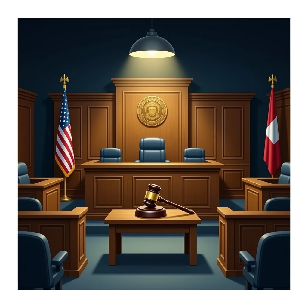 "Surreal courtroom scene, an empty judge’s bench . Wooden courtroom, gavel on the bench, cinematic lighting, slightly humorous and mysterious, high detail." ✨ emoji