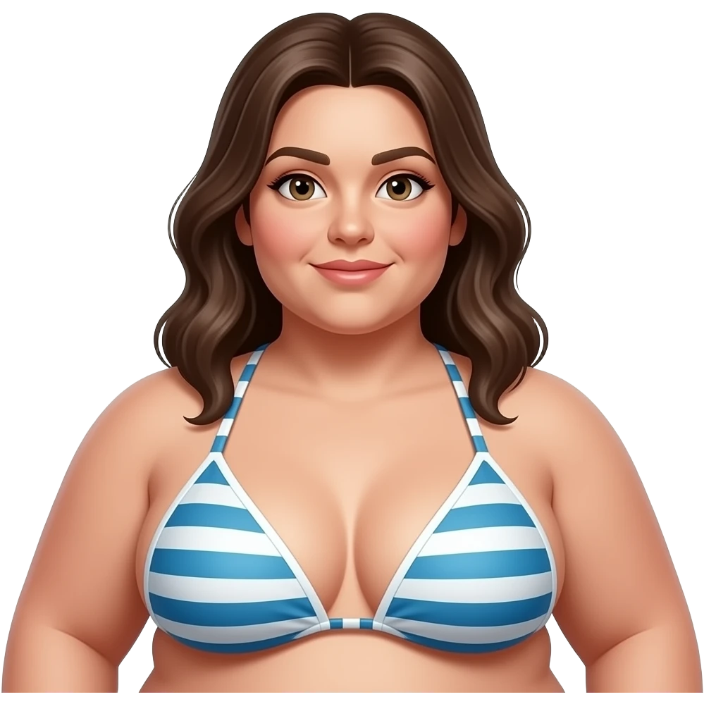 Създай жена,модел на бански,която е дама тежи 200 кг.Фотореализъм emoji