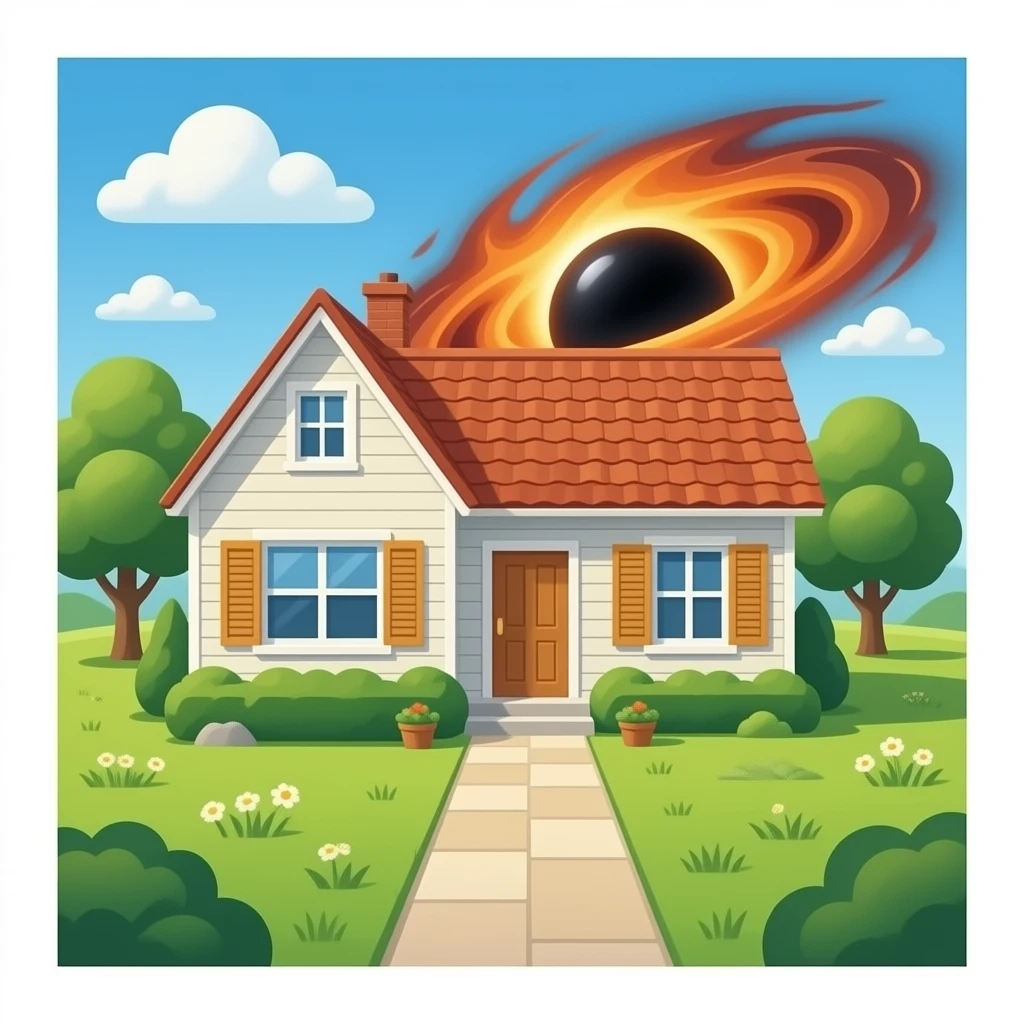 a black hole of fantasy towards a very tidy house emoji