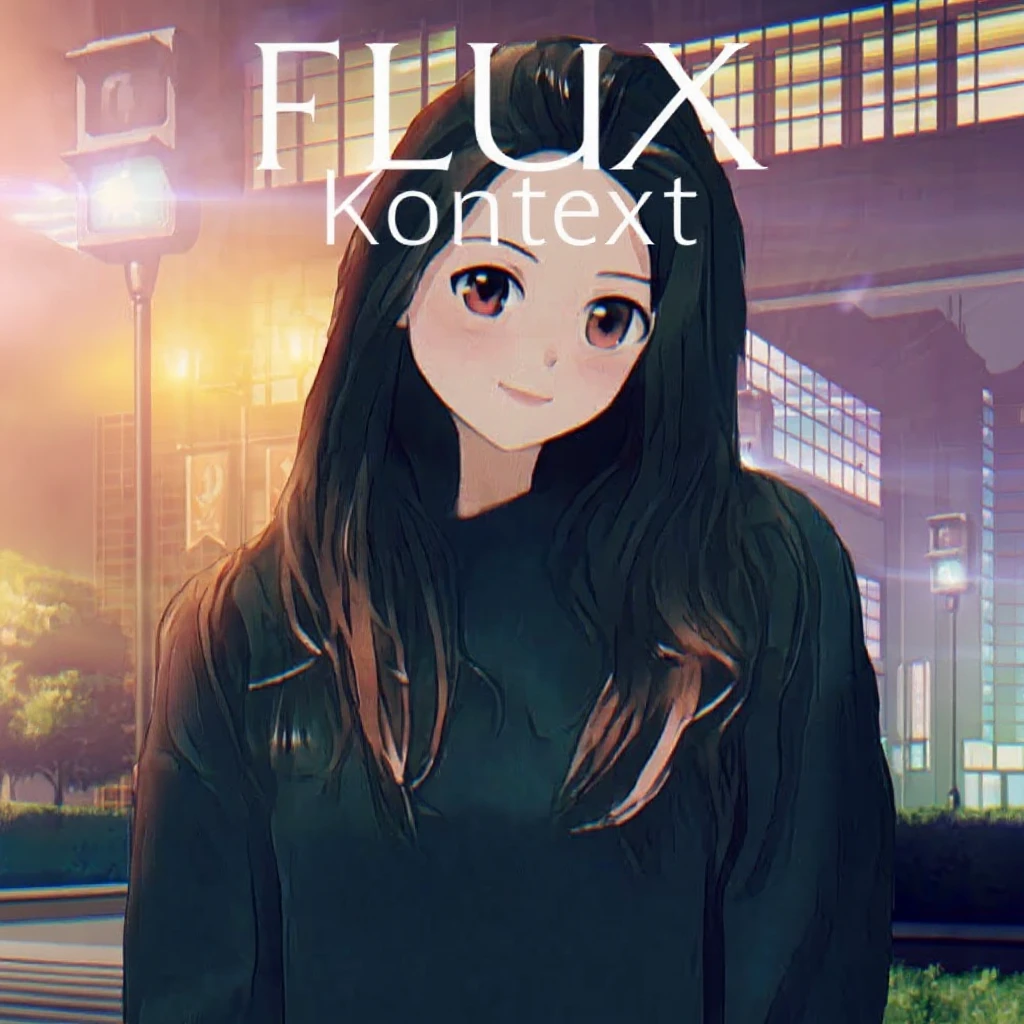 recreate this image and add logo of  text "FLUX Kontext" on top of it emoji