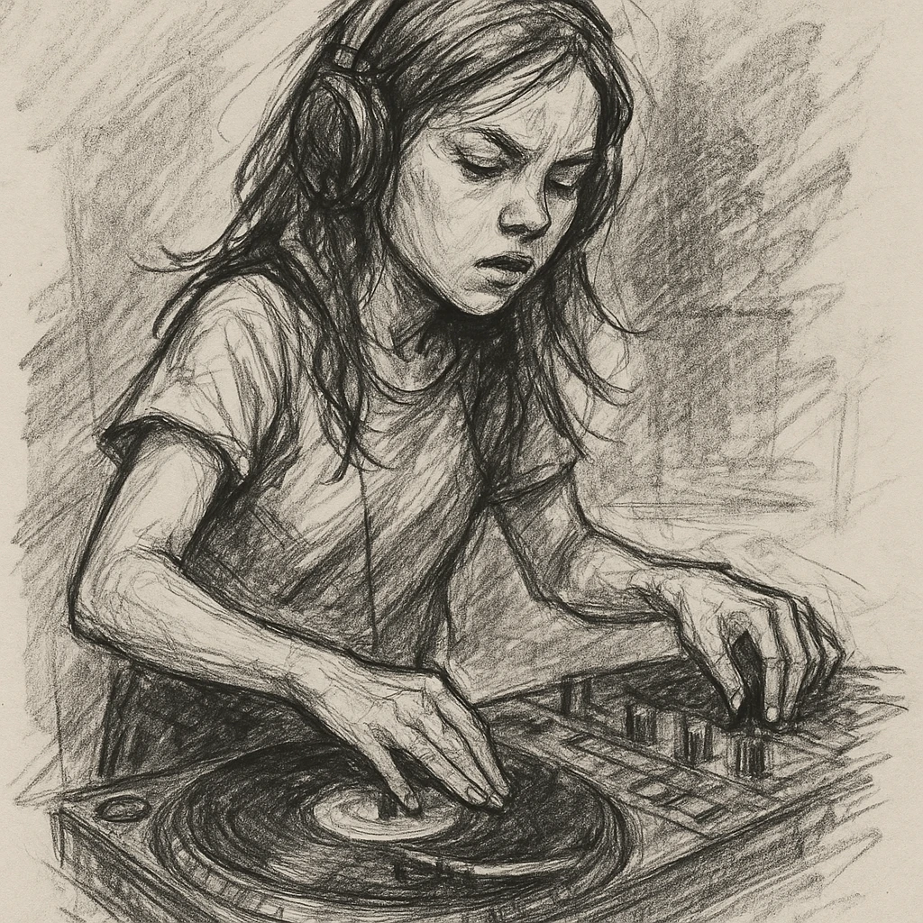 girl playing DJ set emoji