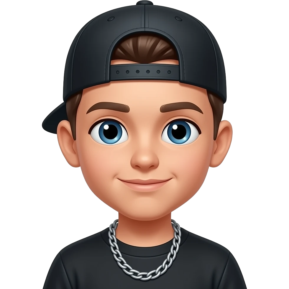 Un niño con gorra de costado con cadena  estilo emoji emoji