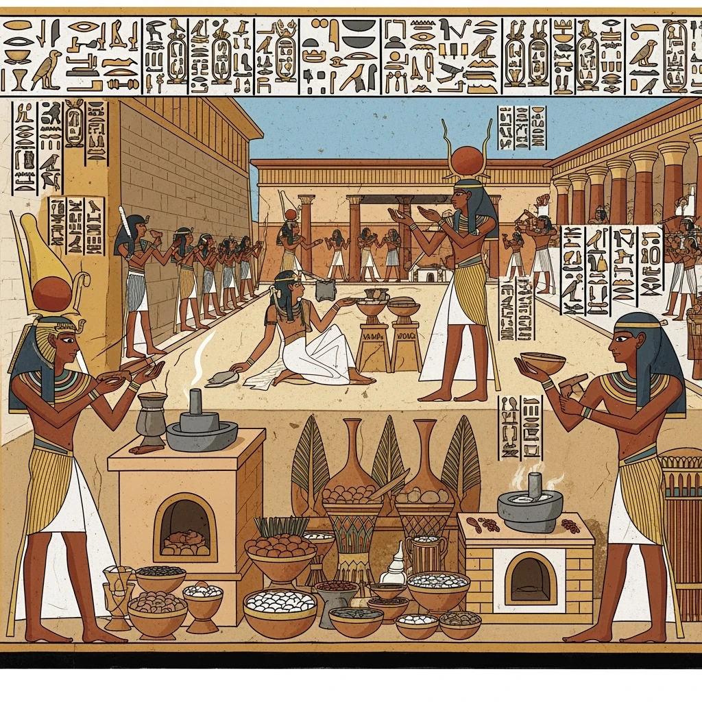 ancient Egyptian cooking scene in hieroglyphic style emoji