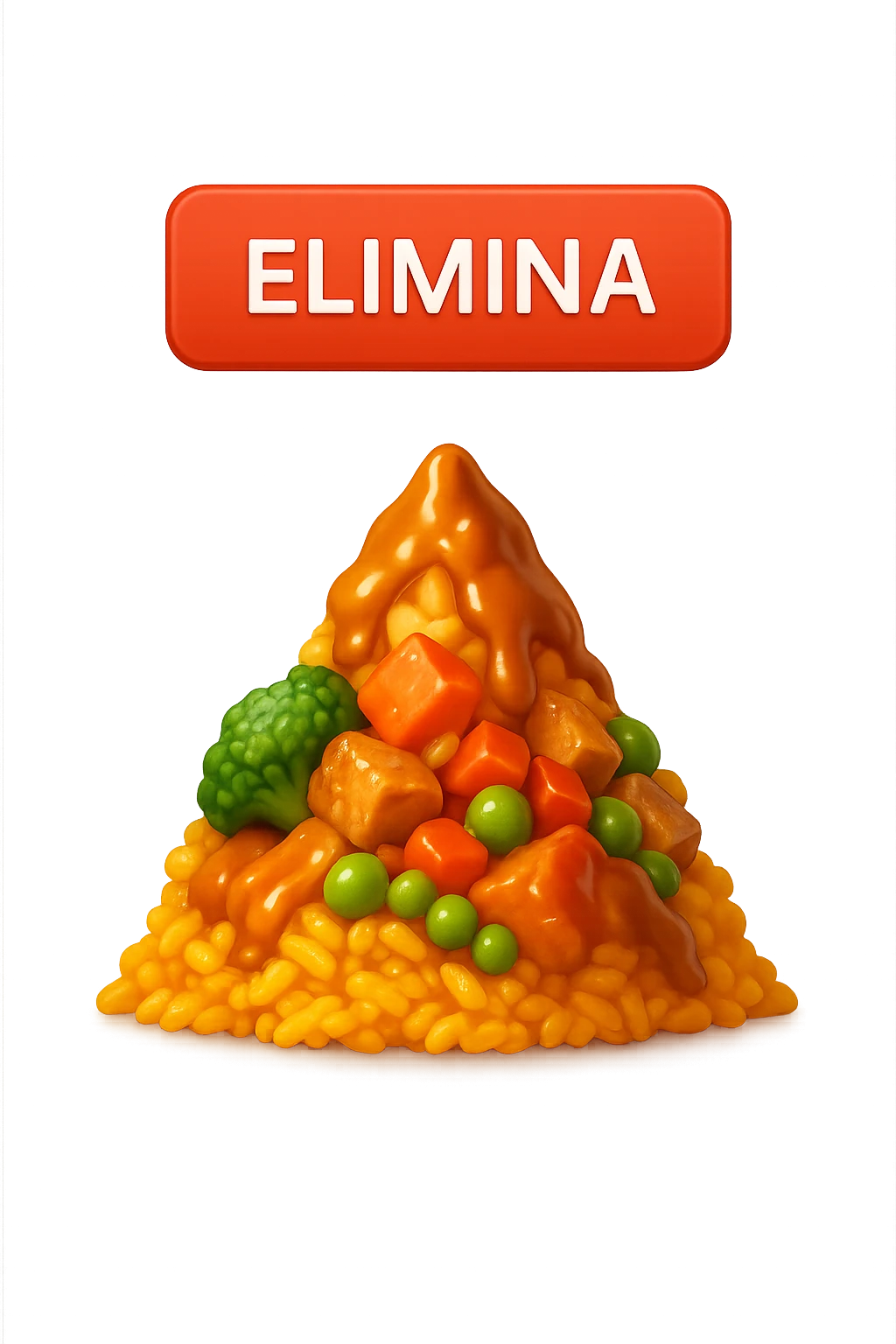 emoji stile iphone di montagna di cibo con tasto "ELIMINA" SOPRA , iperrealistico 4k, isolato su sfondo bianco emoji