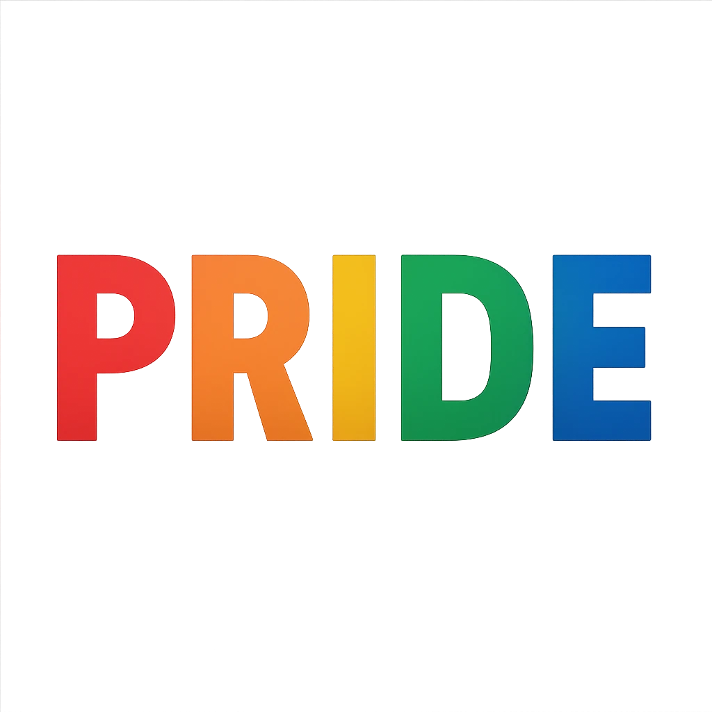 the word PRIDE in bold rainbow letters emoji