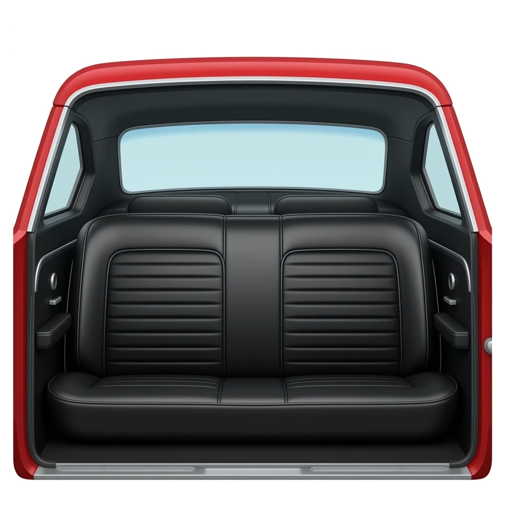 black back seat of a red 1968 Ford Mustang coupe emoji
