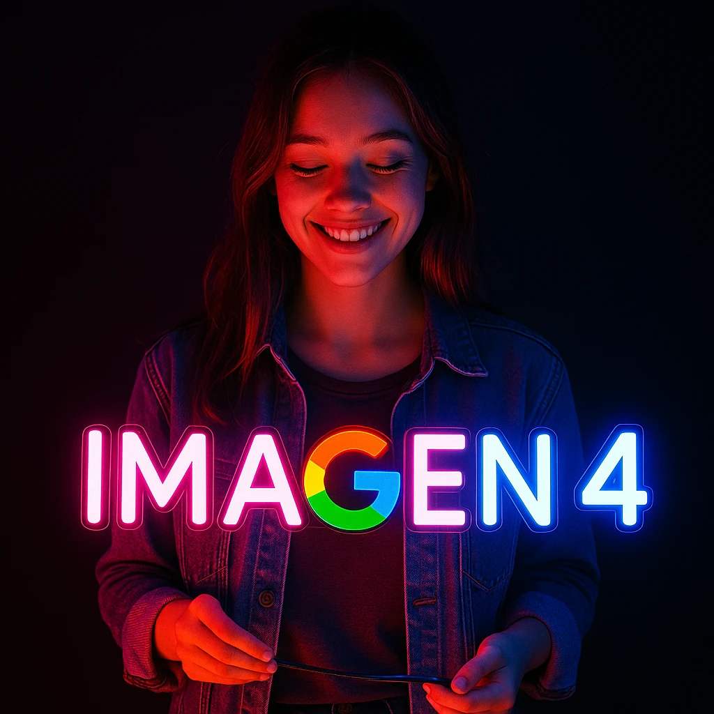 make a girl holding this sign, but sign in made of neon emoji