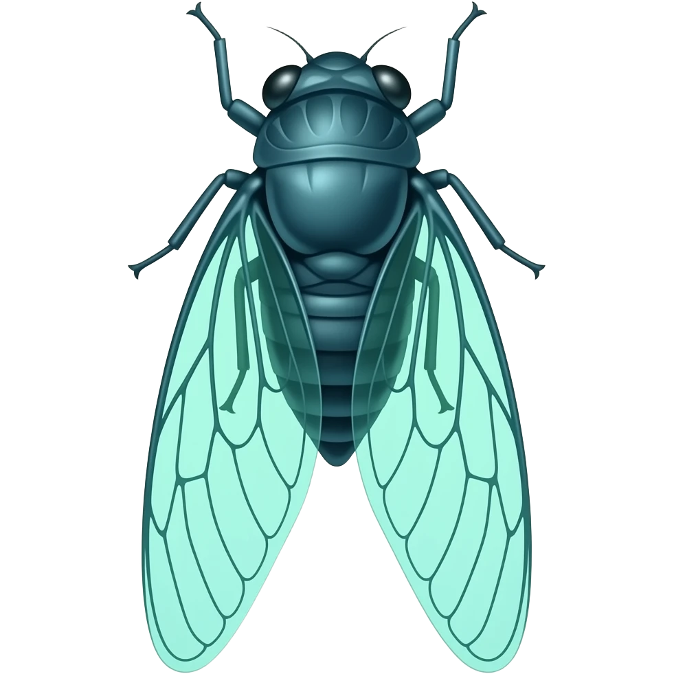 Blue and blue and green x-ray of a realistic a cicada; wings spread out emoji