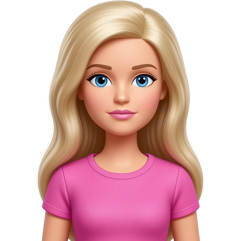 barbie character wearign a pink shirt with sleeves with a bored expression emoji