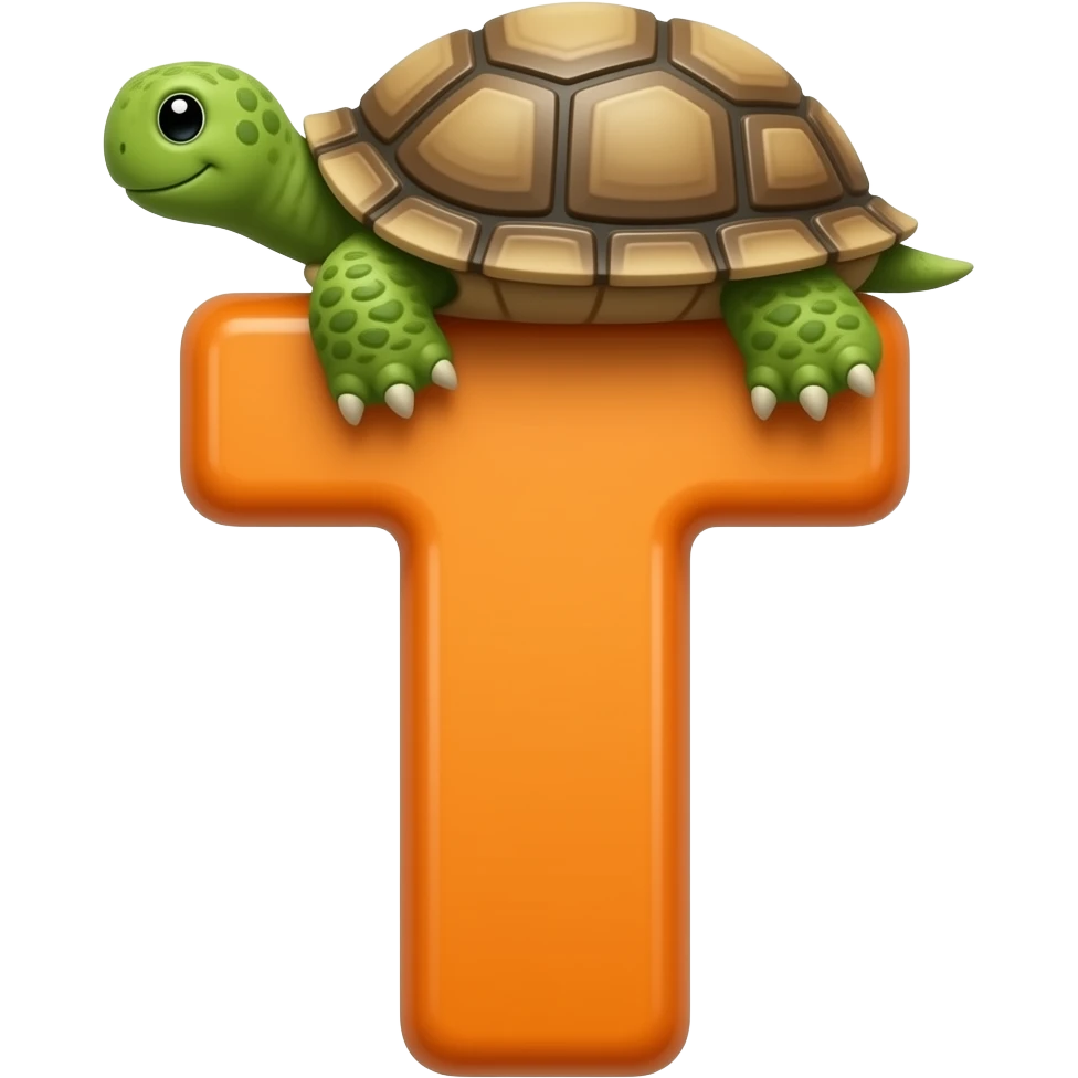 a orange letter t have a turtle in top  in middle emoji