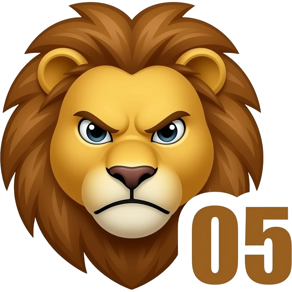 Un emoji de león 🦁 q diga al lado 05 con cara de malo emoji