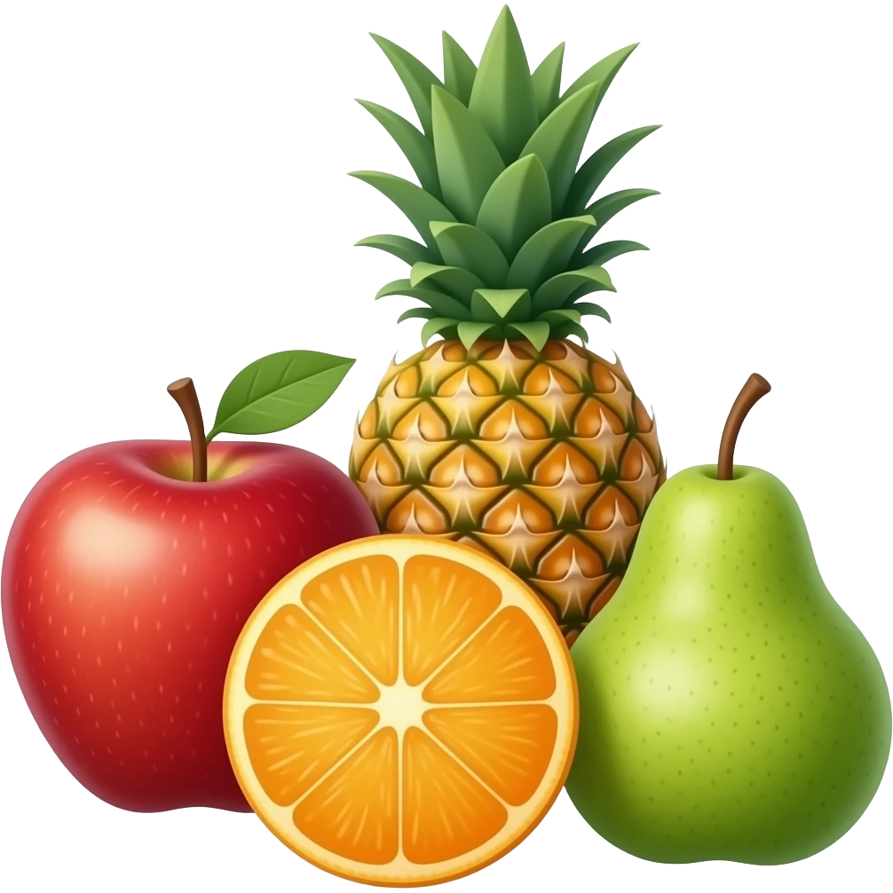 vector flat Apple, Oranage, Pineapple, Pear together emoji