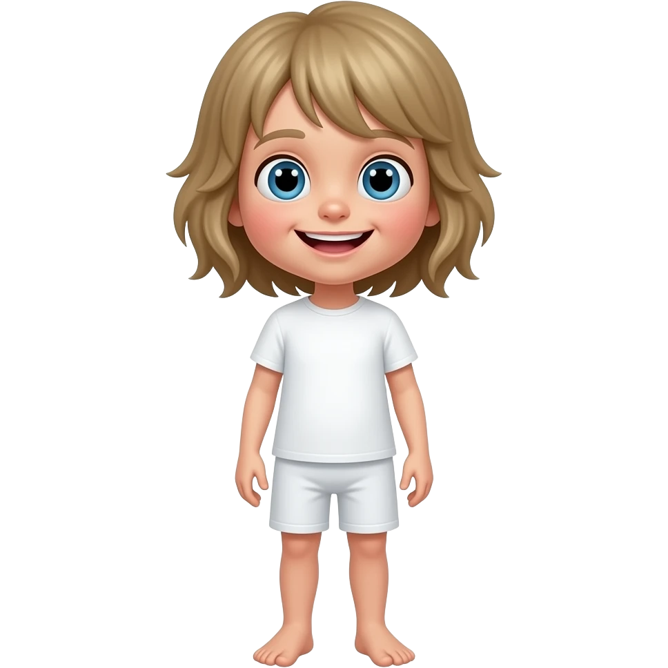 full body long neck super skinny a short white kid kid with meidonm long dirt blond hair and he has buck teeth and has a stupid exsprsion on he's face emoji