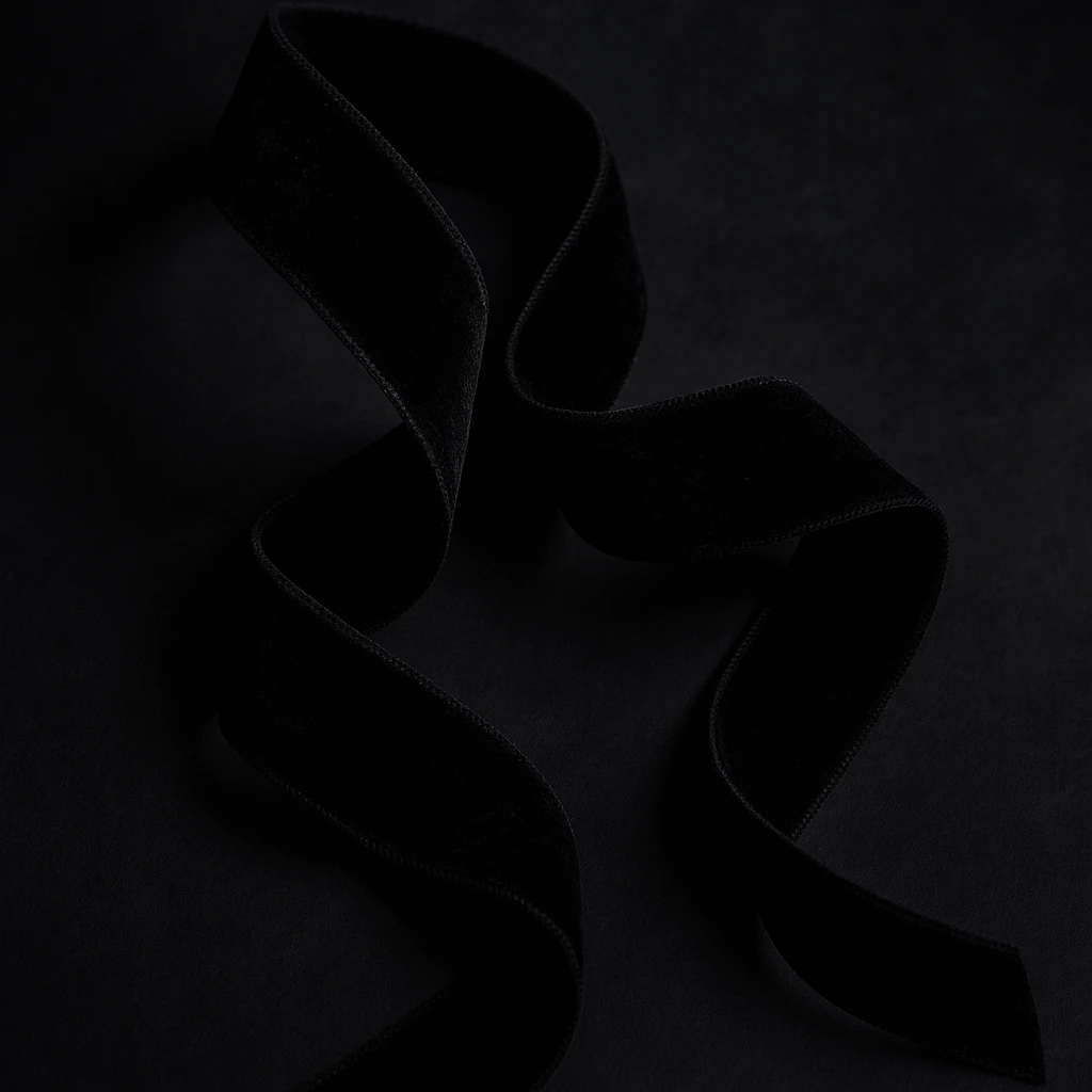 goth black velvet ribbon, dramatic emoji