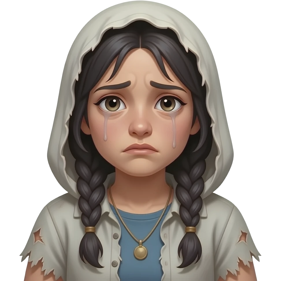 거지여서 슬프고 괴로운 젊은 여성 옷도 거지처럼 emoji