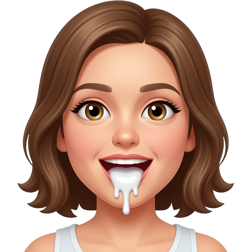 Create a girl opening his mouth filled with cum white sticky liquid emoji