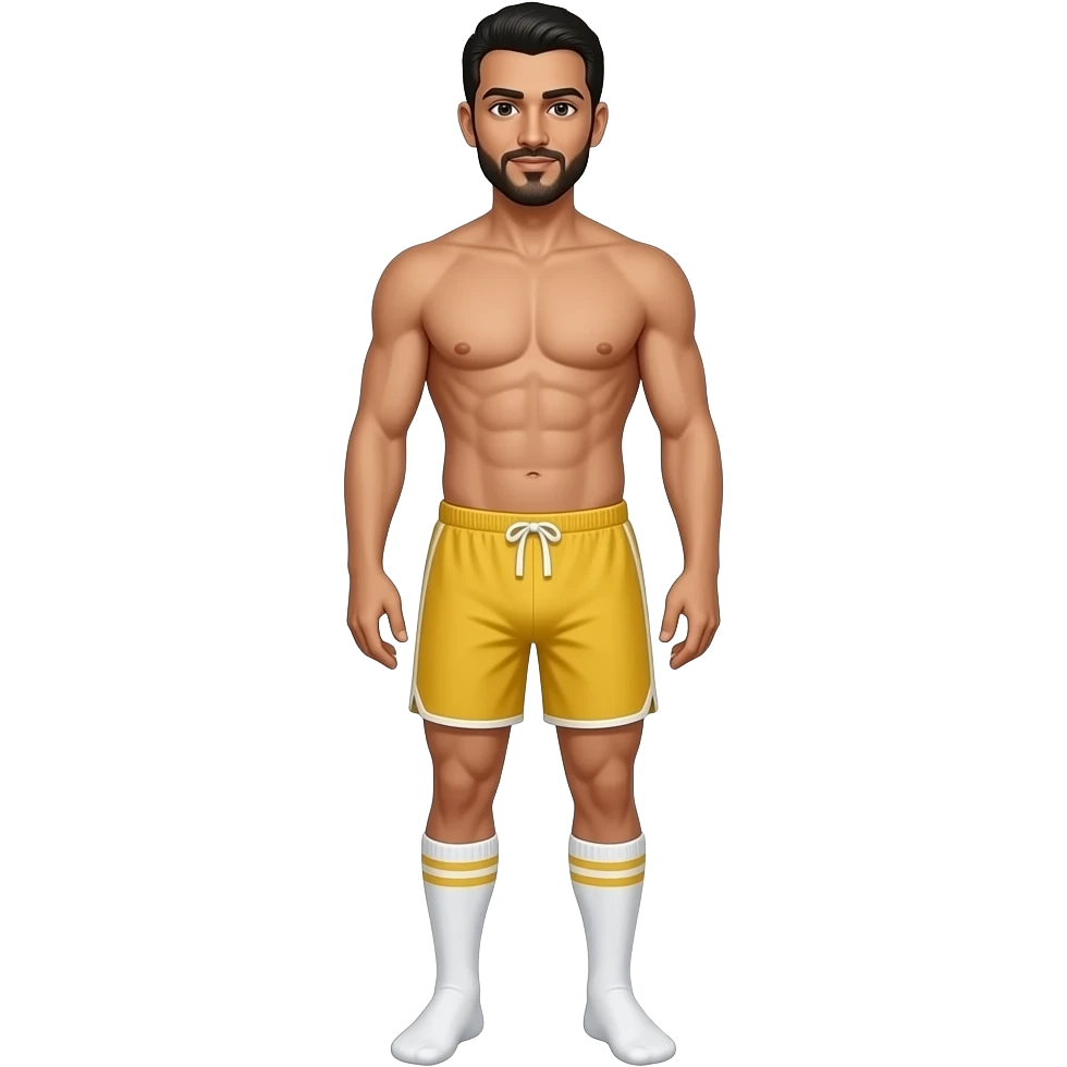 Arab man in yellow briefs wearing white knee high gym socksyellow stripe emoji