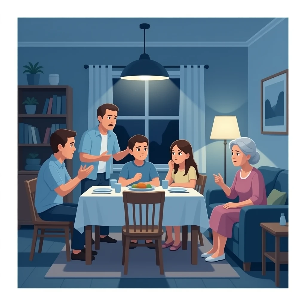 podrias hacer una imagen en base a esto: Conflictos familiares, hijas no colaboran y hay tensiones en casa.Ambiente familiar deteriorado, desgaste emocional, y desacuerdo sobre ingresar a la suegra en residencia. emoji