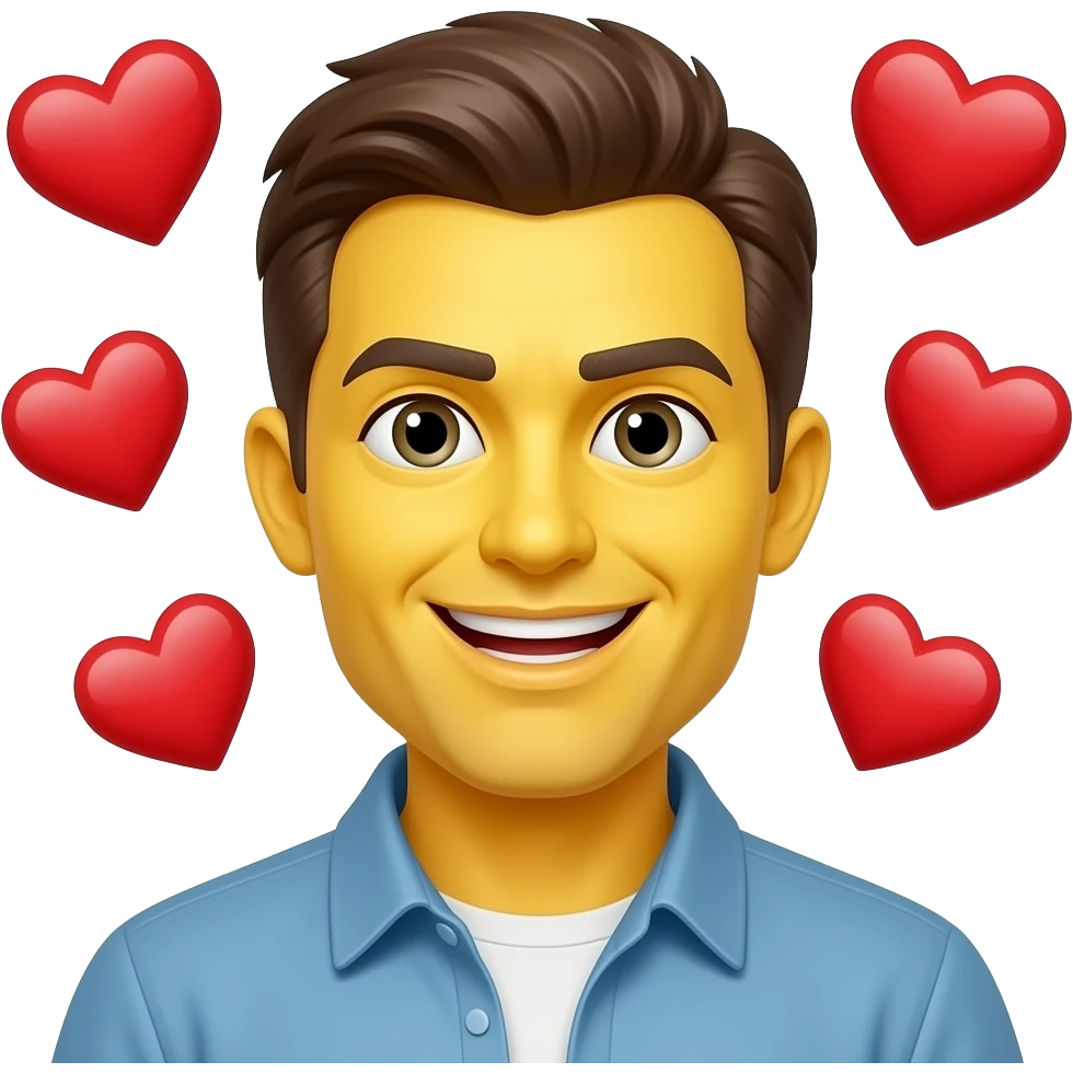 yellow emoji mad with hearts around emoji