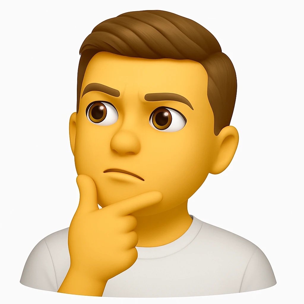 Based on these photos, make an emoji with facial features preserved, a man in a white T-shirt looks into the distance, thinks emoji