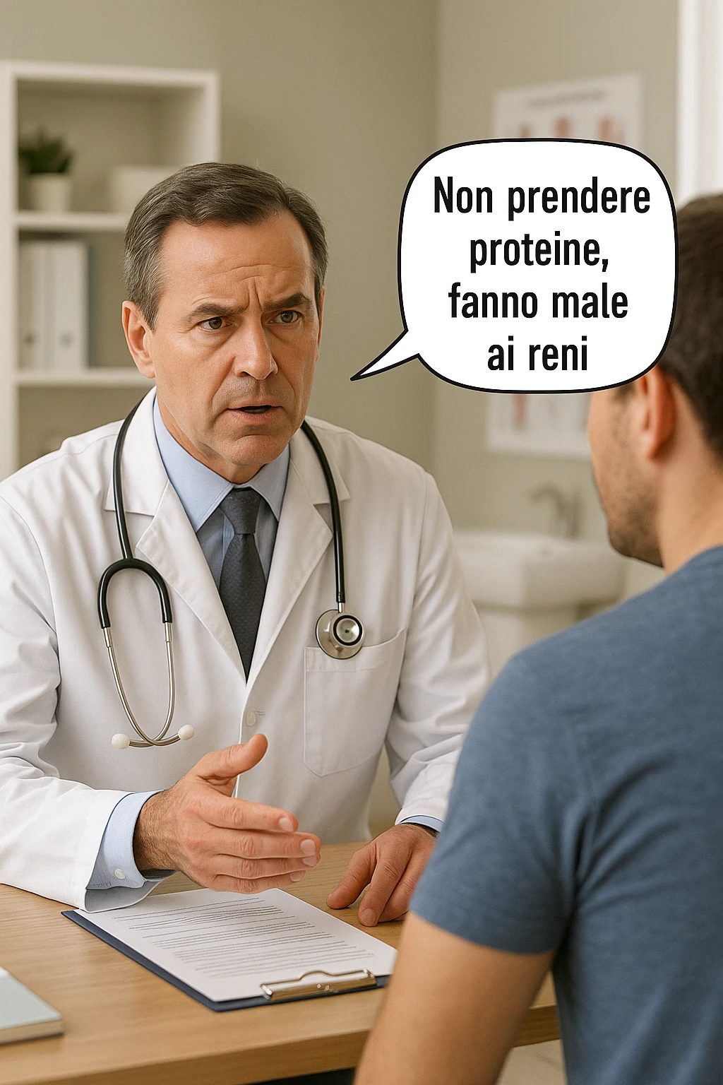 dottore che dice al paziente di non prendere proteine perchè fanno male ai reni in italiano emoji