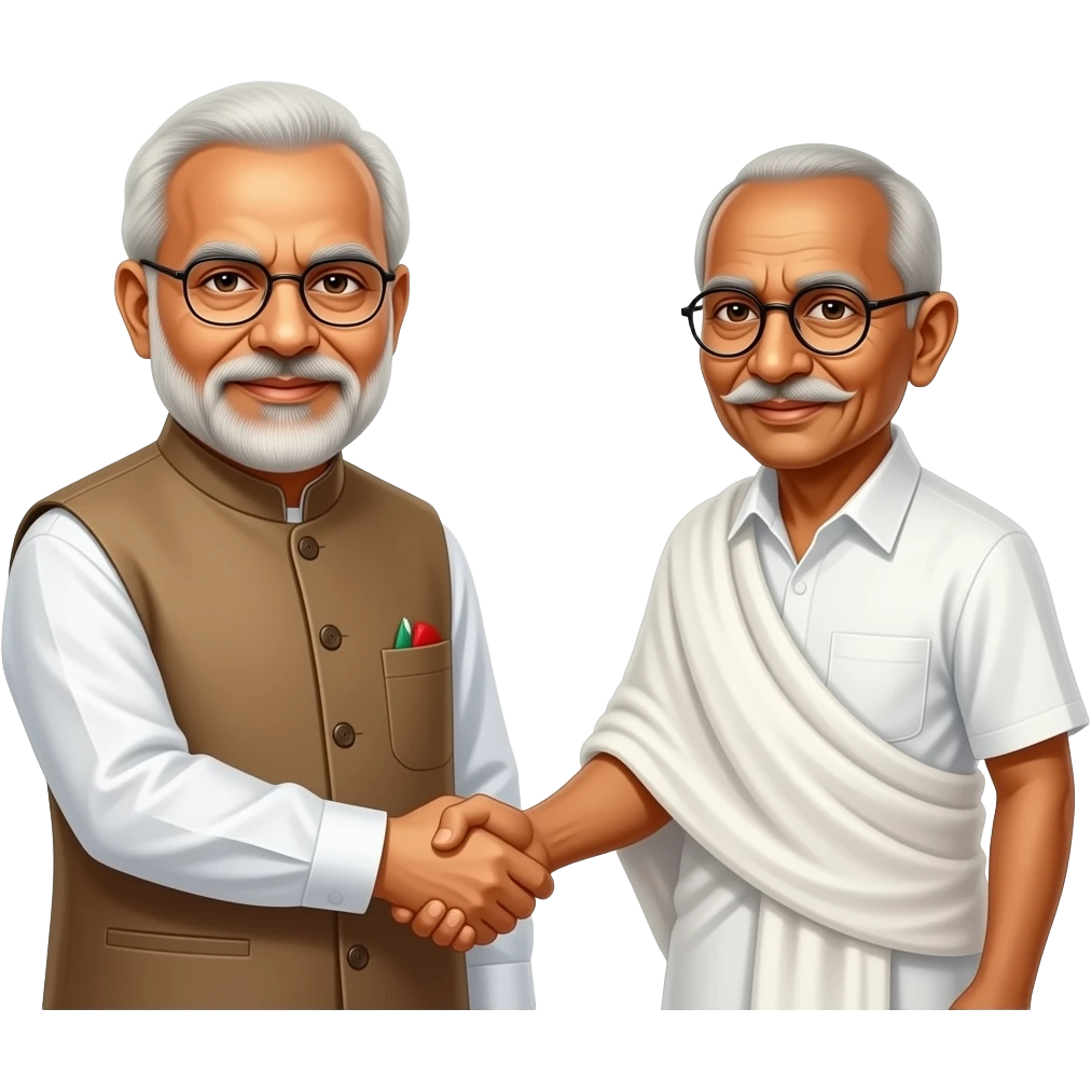 Narendra Modi and Mahatma Gandhi hand shaking to unified the indiariar emoji