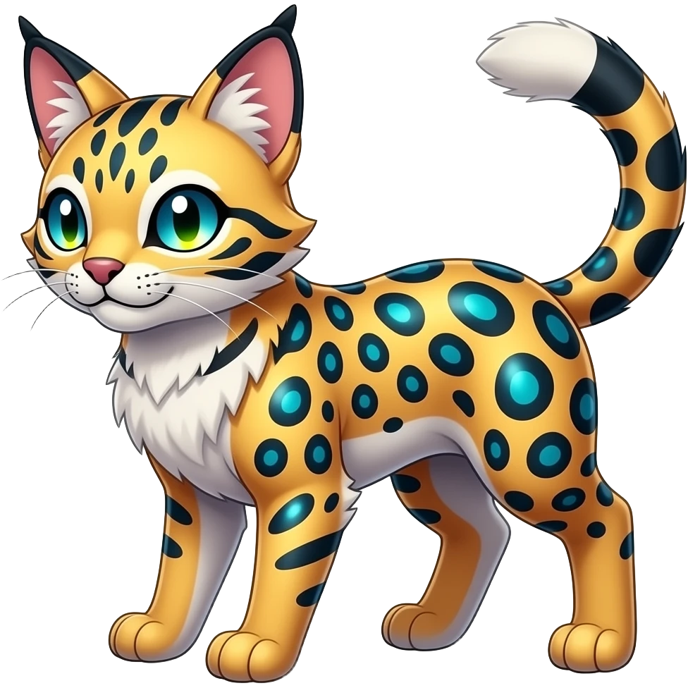 Shiny Colorful Melanistic Bobcat-Caracal-Leopard-Genet-Pokémon-Digimon-Fakémon-fusion-hybrid-creature emoji