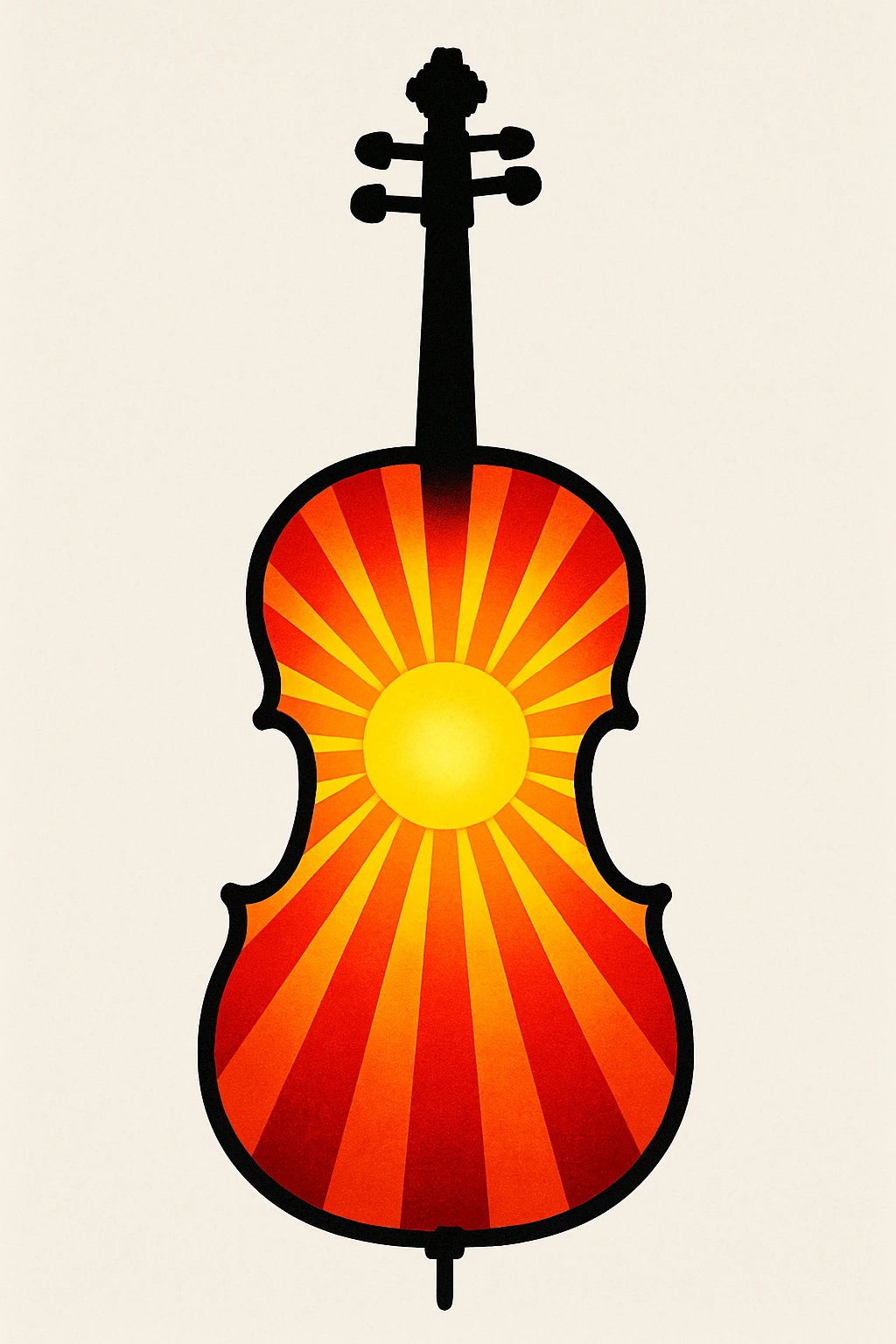 A cello silhouette filled with a radiant sunburst pattern, merging classical instrument and summer energy. emoji