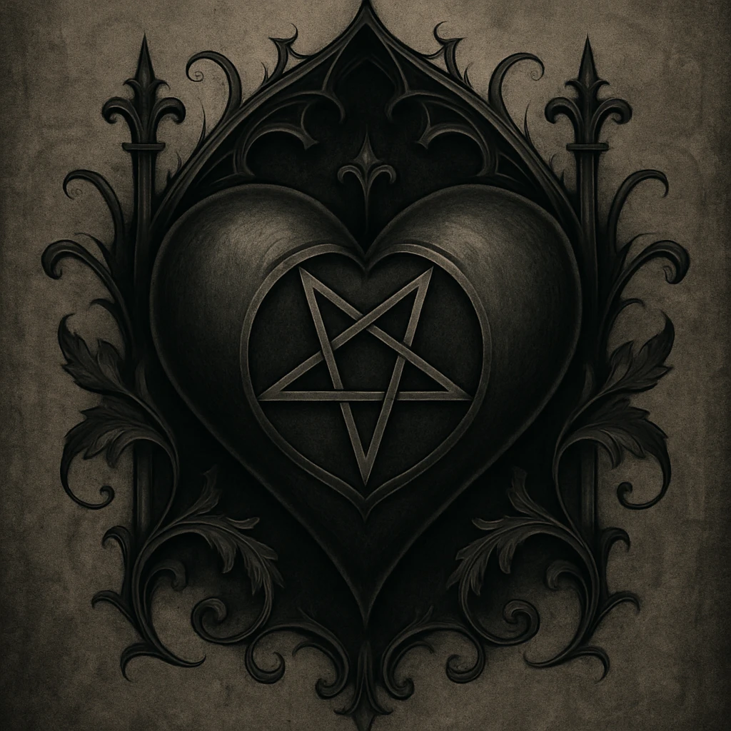 gothic heart with a pentagram emoji