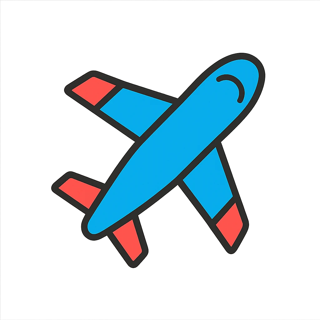 color outline icon of an airplane, with black outlines emoji