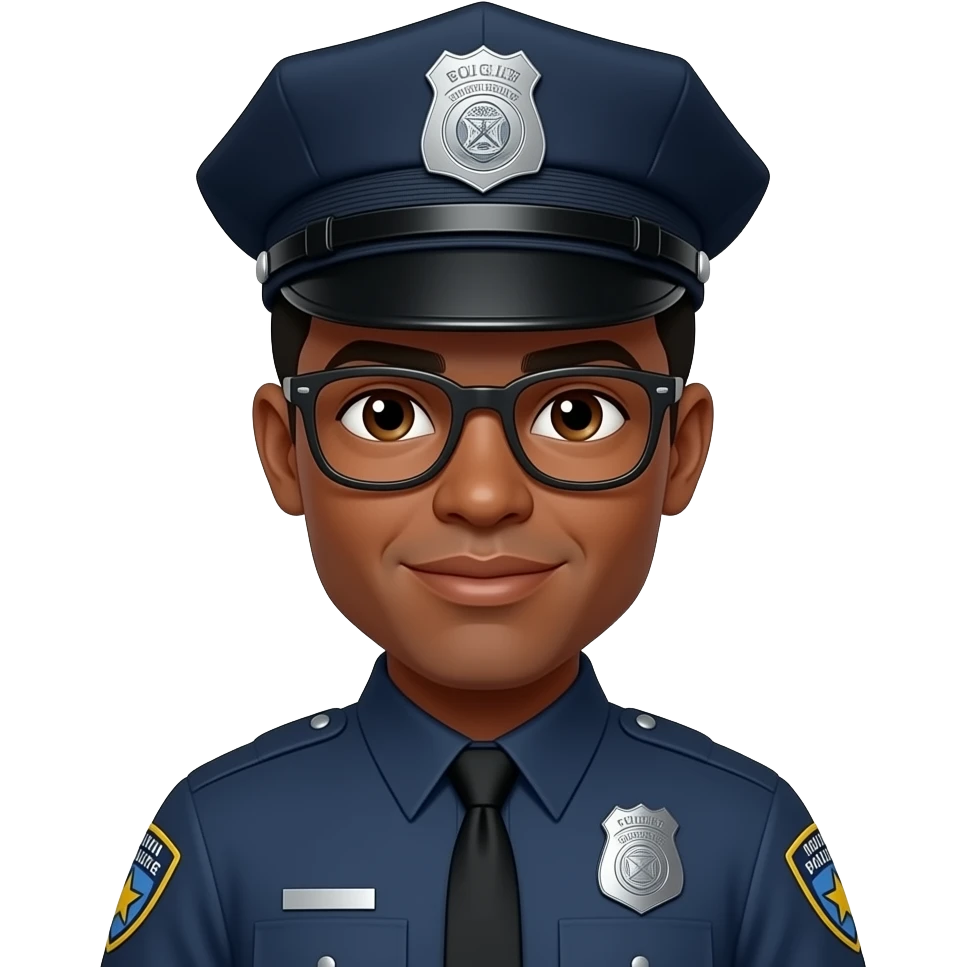 police man, black hair, wear hat, black skin emoji