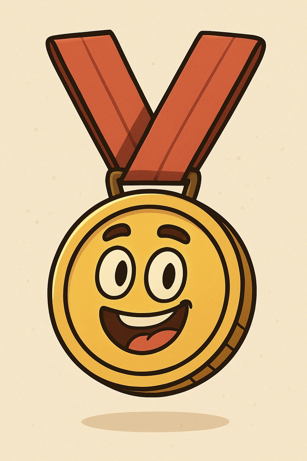 cartoon-style medal with a red ribbon, cheerful and bold emoji