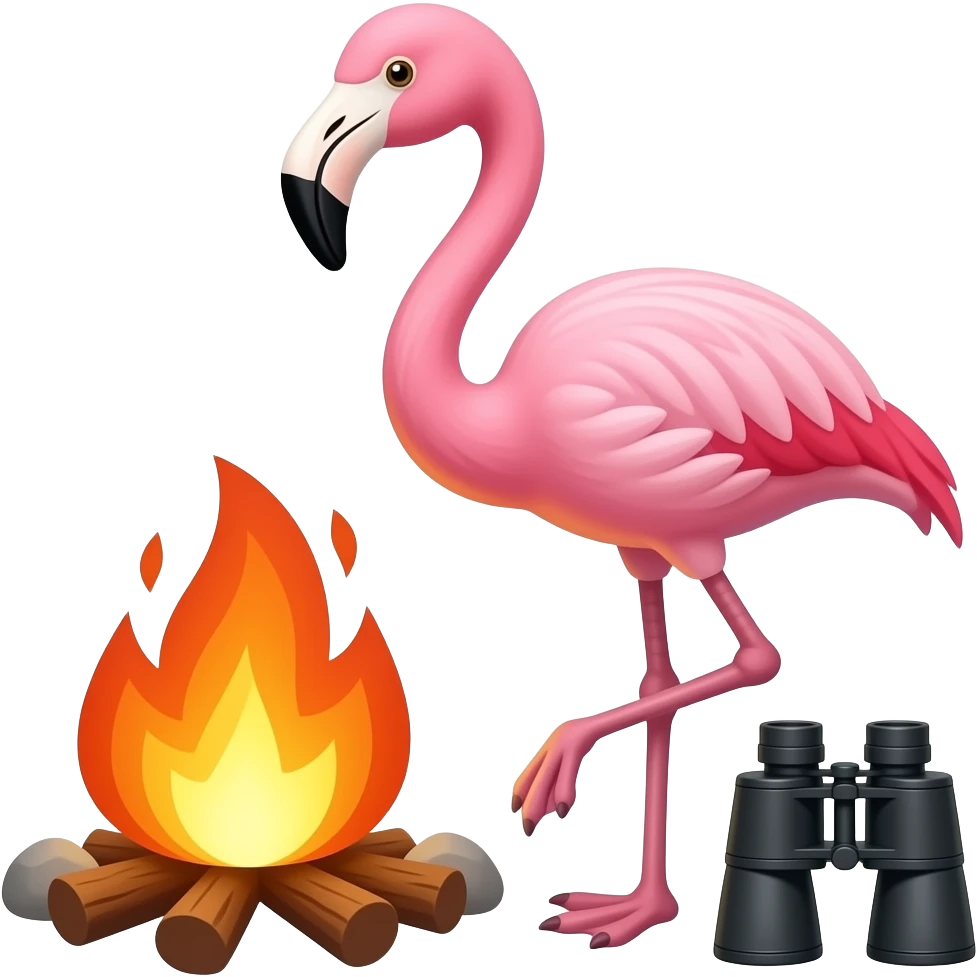 Flamingo with a fire and binoculars emoji