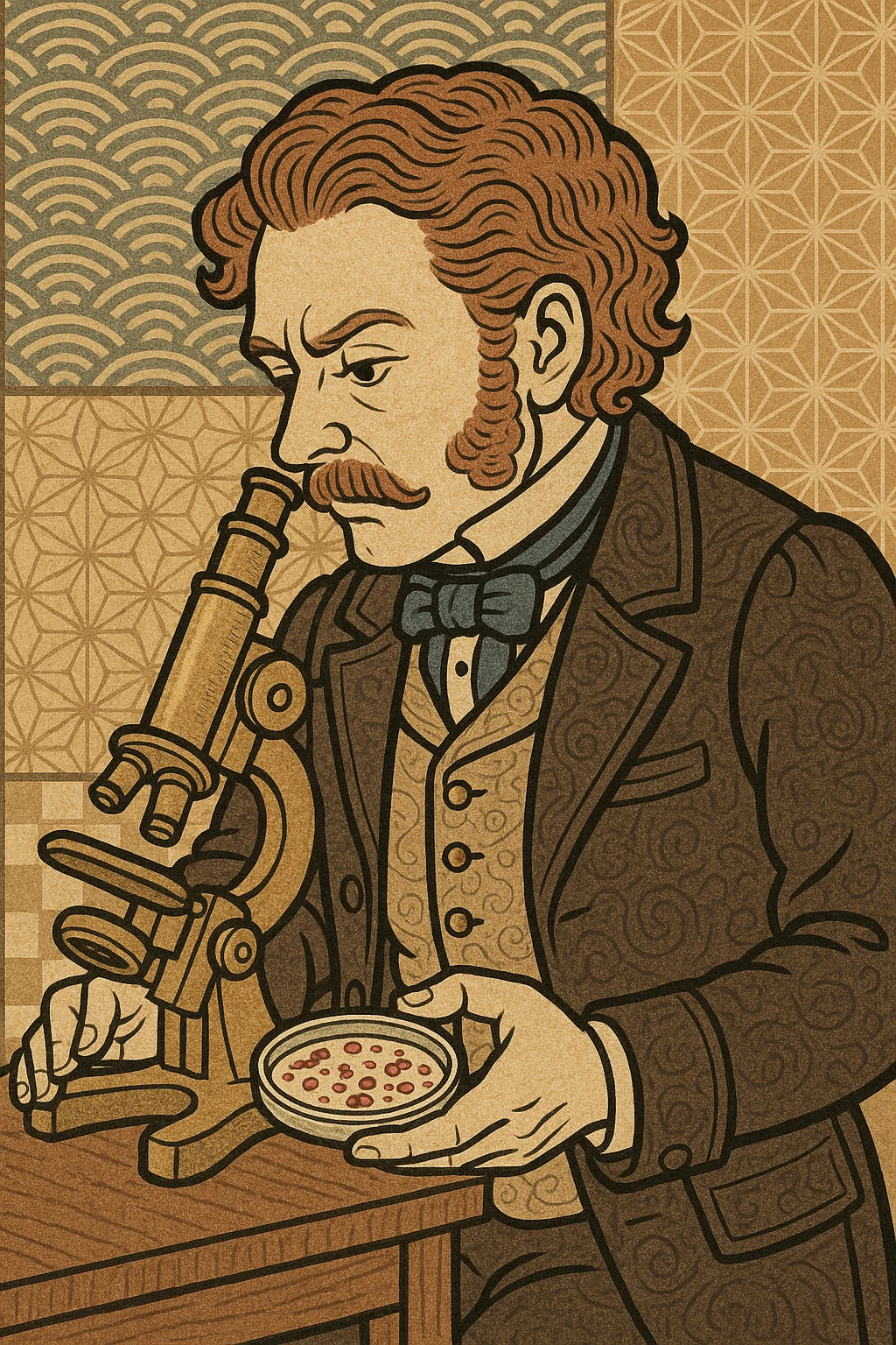 a victorian scientist carrying out an experiment with petri dish and microscope emoji