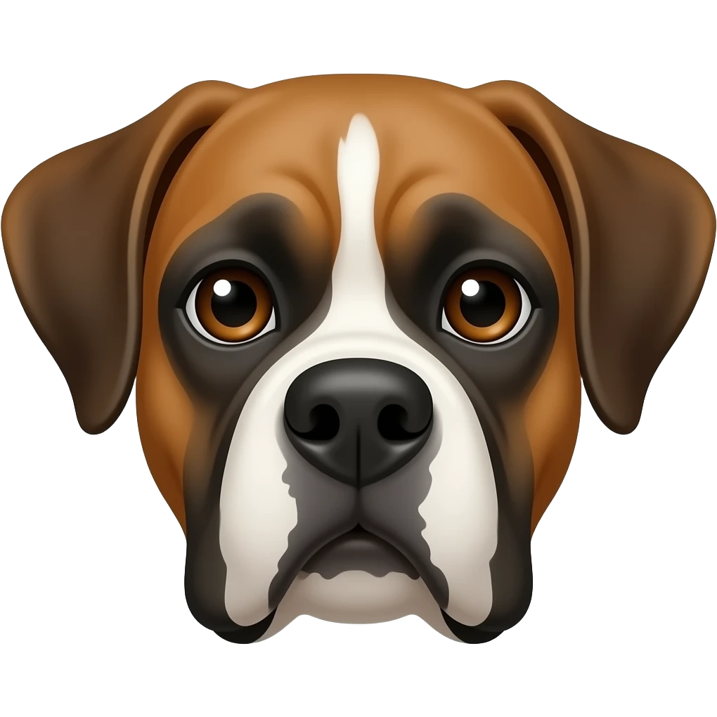 tan boxer dog cross with long white line going down between her eyes. and onto her nose. brown/hazel eyes emoji