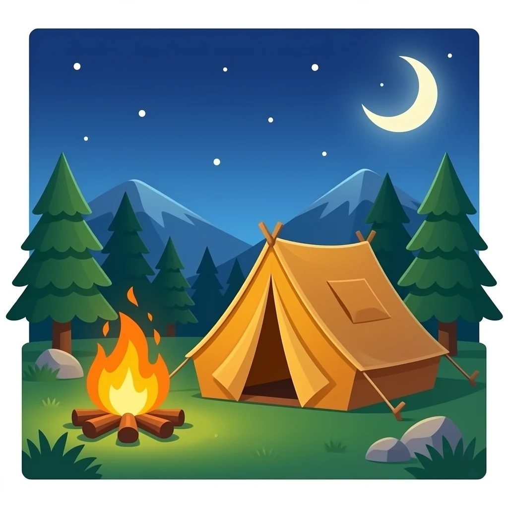 campamento carpa y fogata sin fondo emoji