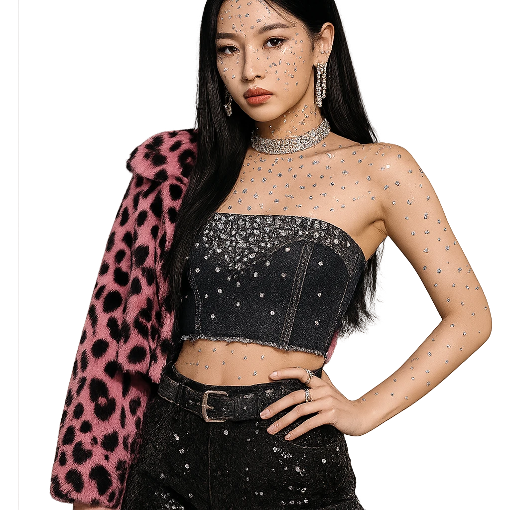 kpop idol star with rhinestones, stylish and fashionable emoji