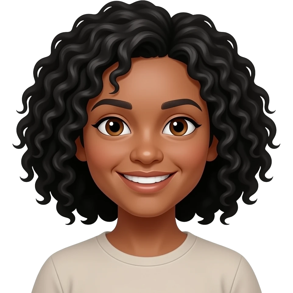 I want a person with brown eyes and black curly hair thats flatwith a light brown skin tone and smile without showing teeth emoji