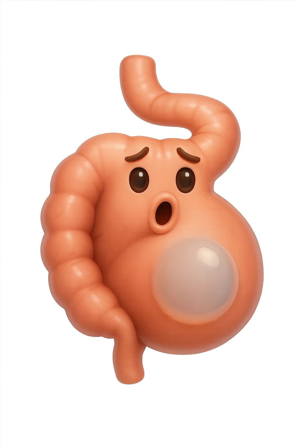 emoji stile iphone di un intestino che ingoia una nuvoletta di aria ben visibile e gli si gonfia la pancia, non fargli il naso, iperrealistico 4k emoji