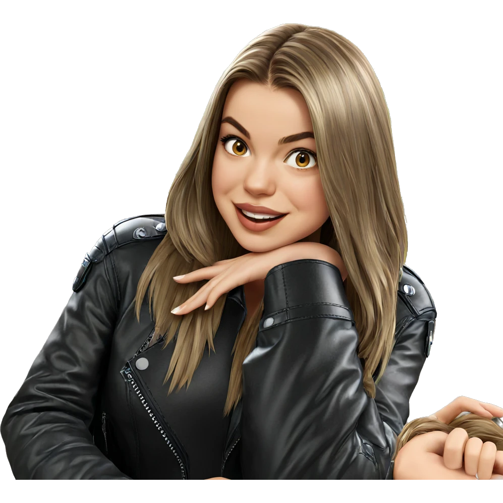 smiling girl in leather jacket emoji