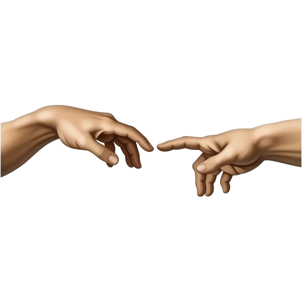cyberpunk  - the touch of the fingers of two palms as in Michelangelo's painting in the Sistine Chapel, but mechanically constructed emoji