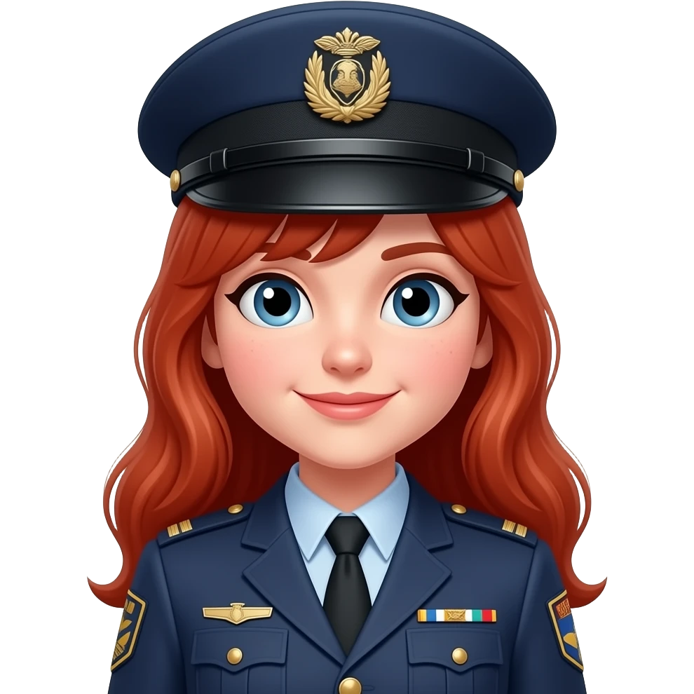 red haired cute female in  uniform, closeup , front facing emoji