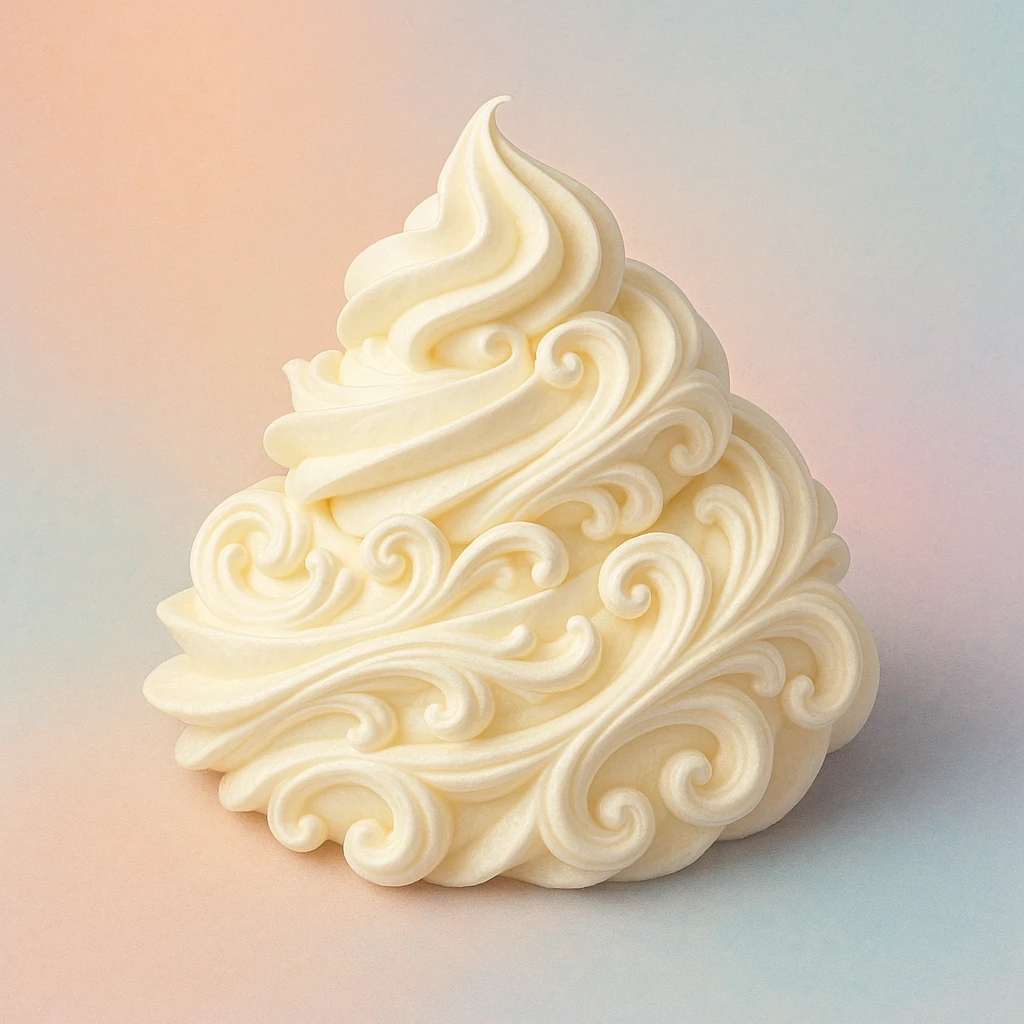 chantilly, ornate swirl of cream, pastel background, dessert topping emoji