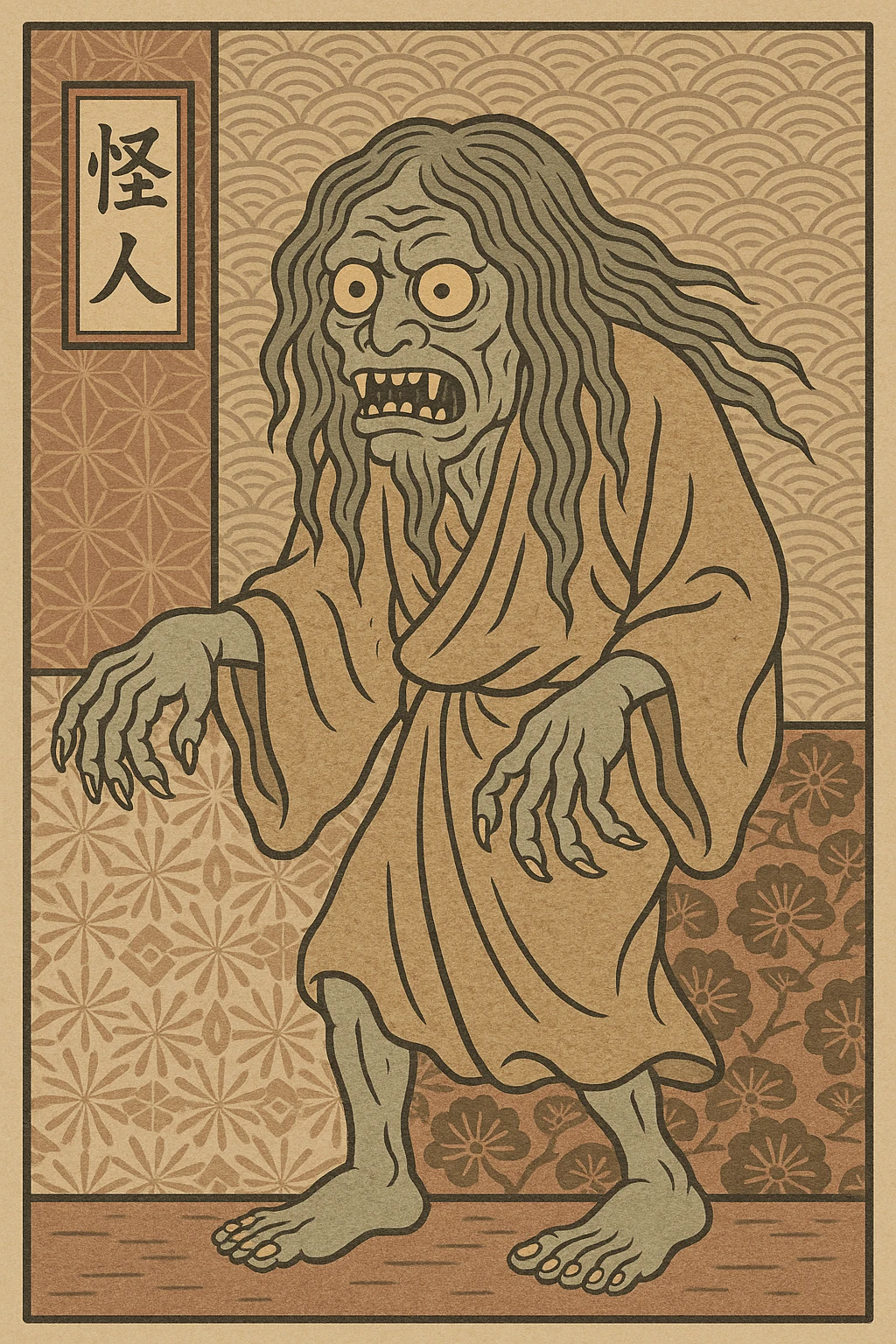 怪人, ukiyo-e style, traditional Japanese illustration emoji