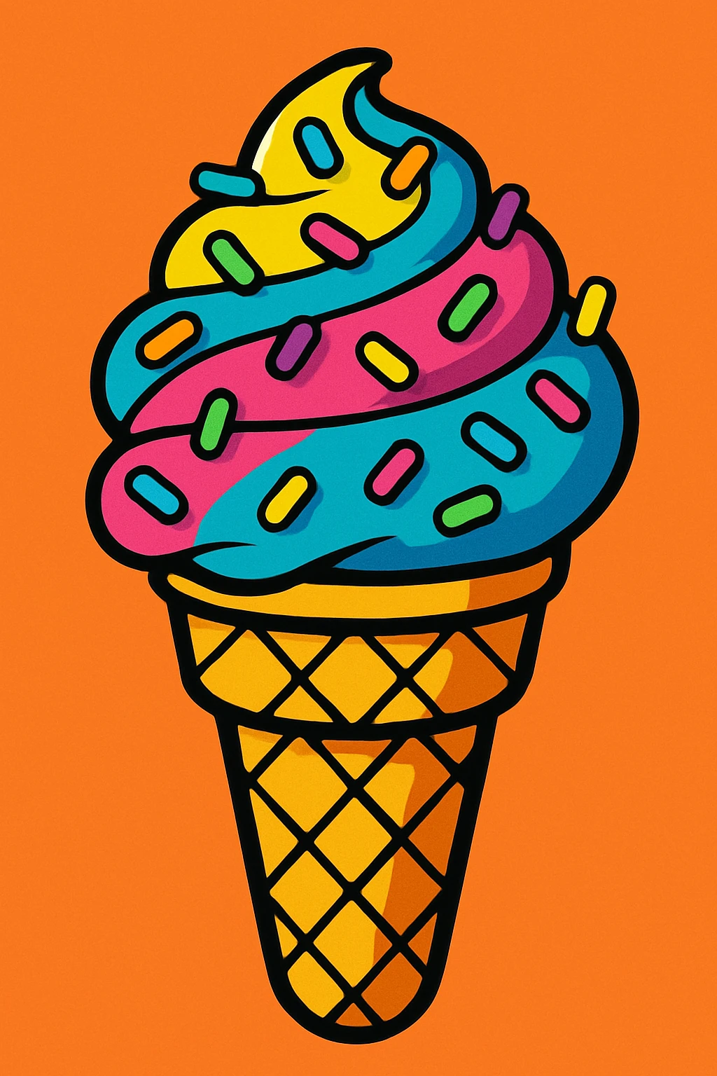 colorful ice cream cone with sprinkles, vibrant cartoon style emoji