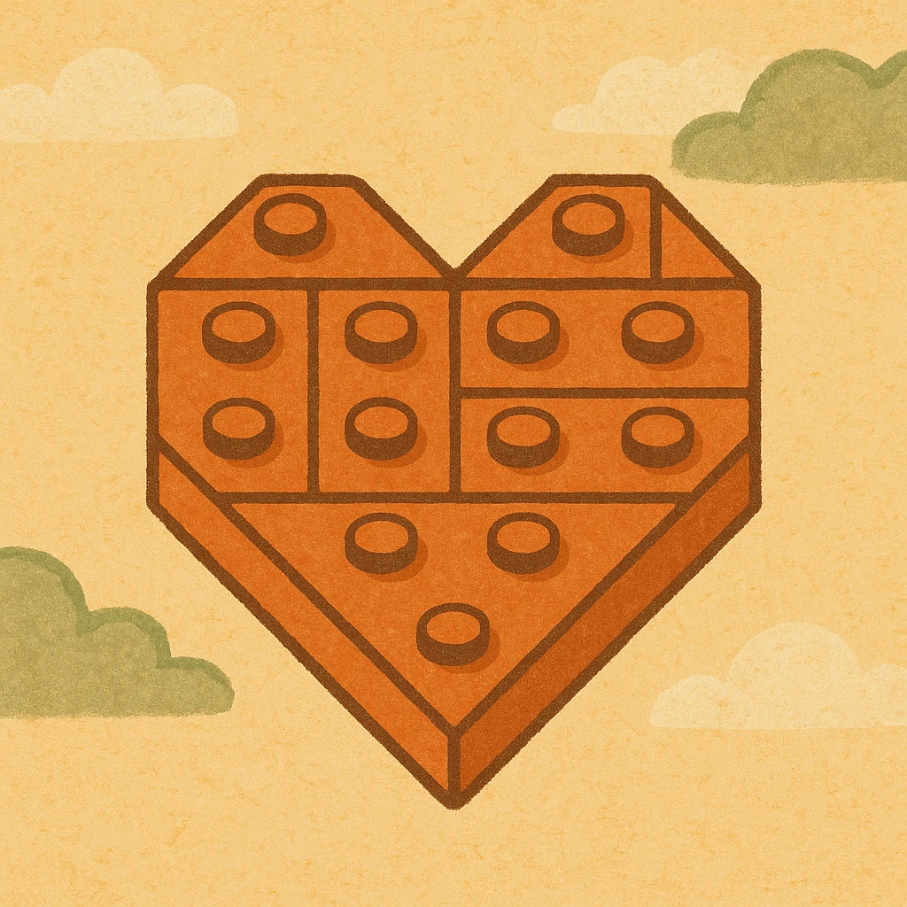 a simple orange LEGO brick heart, minimal style, flat design emoji